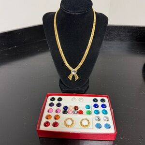 Joan Rivers interchangeable gold necklace with matching stud earrings